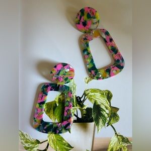 Pink, Green and Blue Confetti Acrylic Statement Earrings
